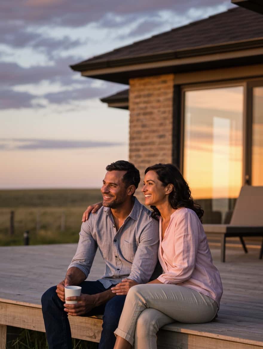 Emigrate to Canada from South Africa: a South African couple on the deck of their Canadian home at sunset