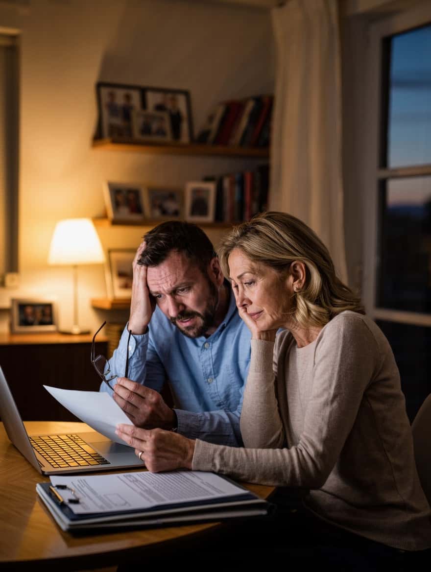 Medical inadmissibility Canada: a couple reading an IRCC procedural fairness letter with medical reports and specialist evidence beside them