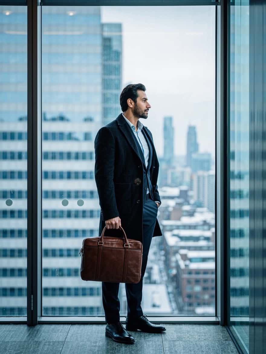 Migrate to Canada from the UAE: a businessman in a Toronto office lobby overlooking the skyline