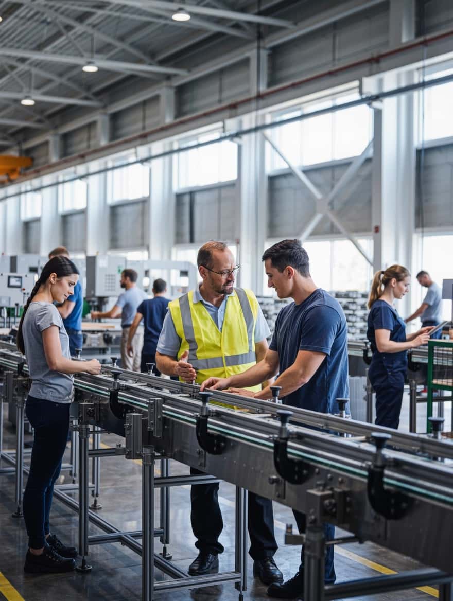 Ontario Workforce Priority stream: a supervisor briefing a new employee at an Ontario manufacturing plant