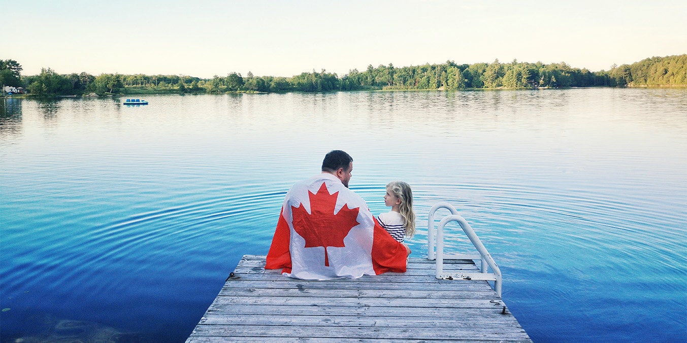 Canadian flag and family