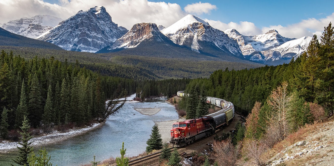 train in banff rocky mountains