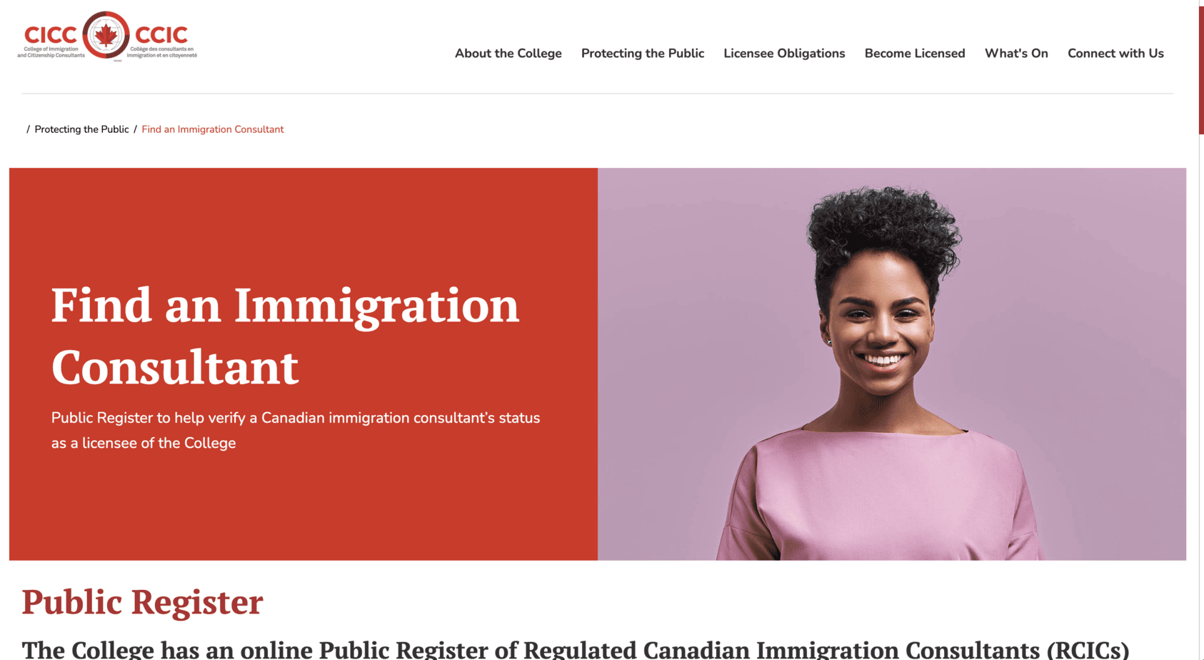 how to verify immigration consultant step 1 CICC homepage