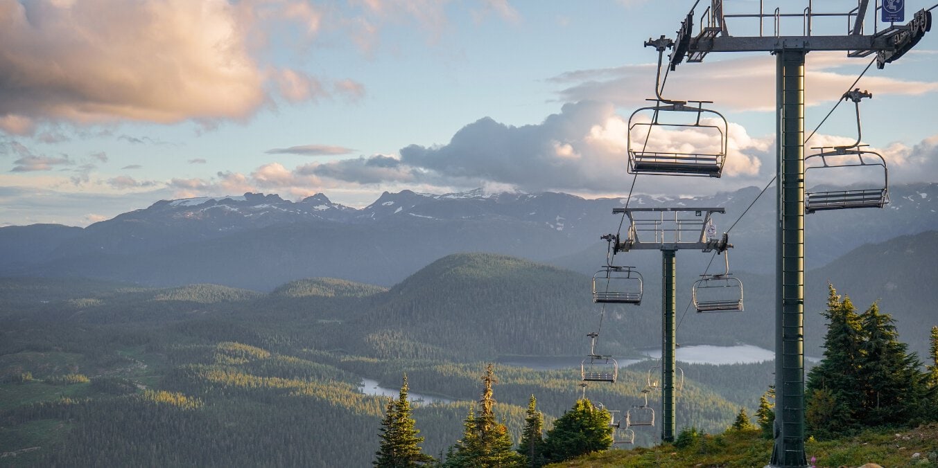 Scenic view of chairlifts on a mountain in Comox Valley, showcasing stunning landscapes and making it one of the best places to live on Vancouver Island