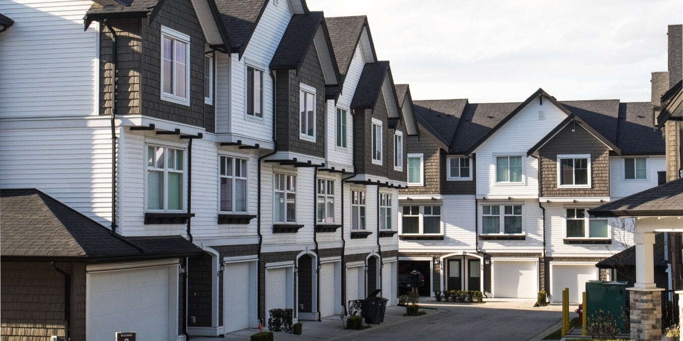 Row of modern townhouses in Edmonton's residential area