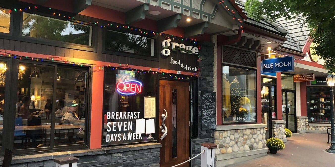 Exterior of Graze Food & Drink cafe offering the best breakfast in Canmore