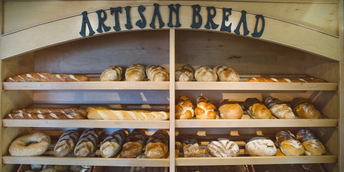 Artisan bread display at JK Bakery Ltd. offering the best breakfast in Canmore