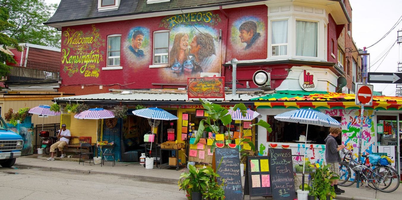 Kensington Market: One of the best neighborhoods in Toronto, known for its cultural diversity, colorful murals, vintage shops, and international eateries.