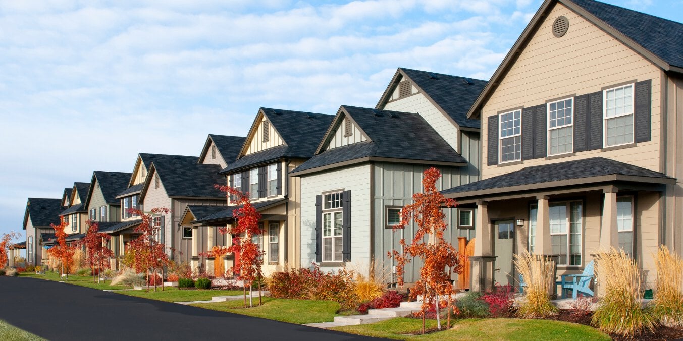 Row of suburban homes illustrating housing costs as part of the cost of living in Calgary 2024