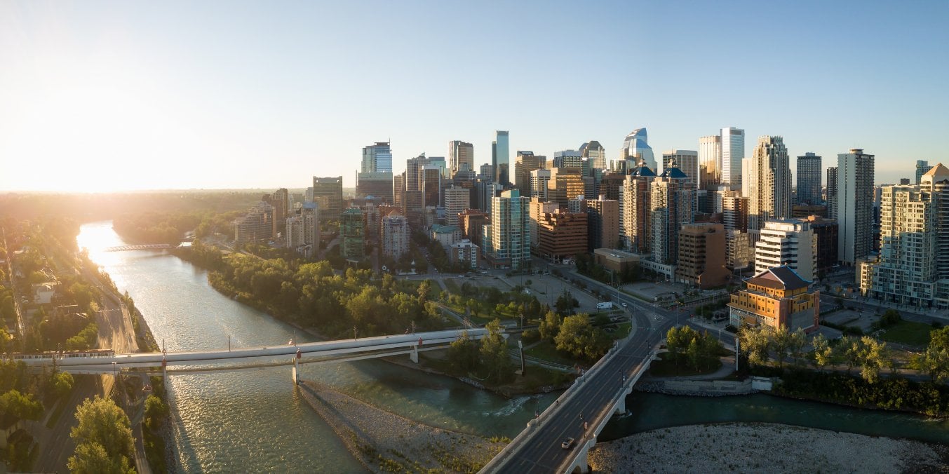 Aerial view of Calgary illustrating finding a place to live when moving to Calgary from Vancouver