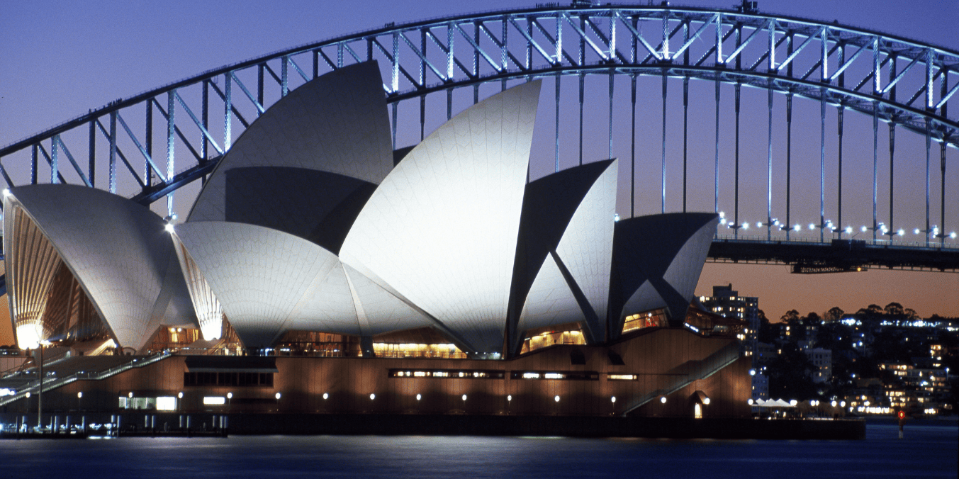 Sydney Opera House at twilight with the Harbour Bridge in the background, showcasing Australia's iconic landmarks — a must-see for those comparing life in Canada vs Australia.